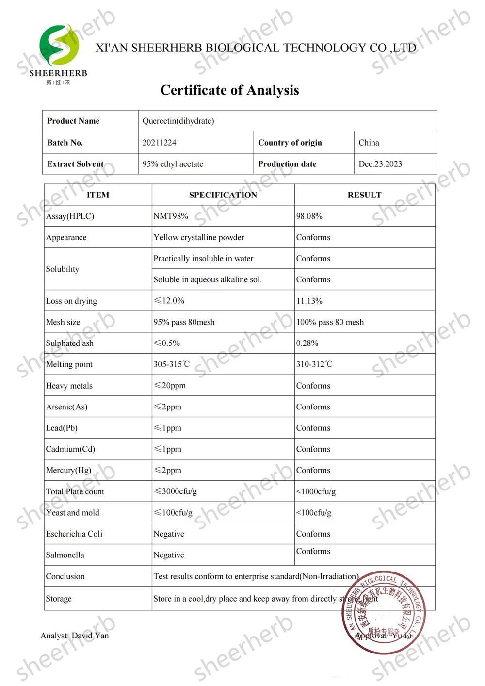 product-1000-1414 COA of quercetin